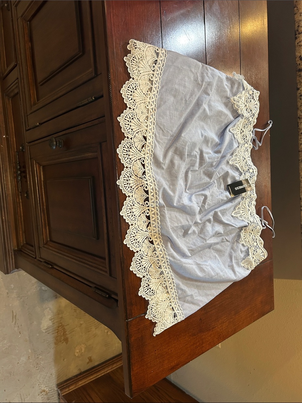 Express Light Blue Smocked Crop Top with white Lace Trim